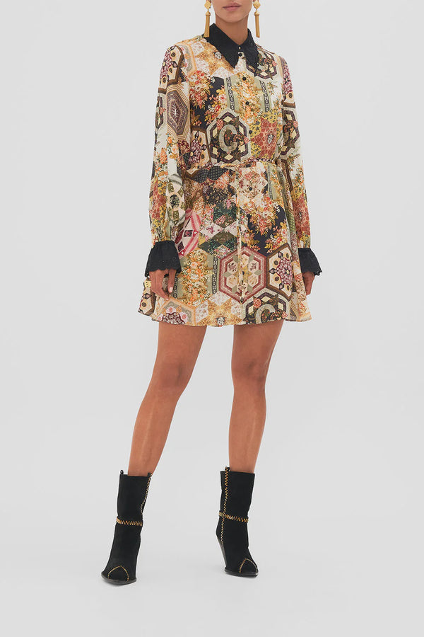 Camilla Stitched In Time Shift Shirt Dress W/Broderie Detail
