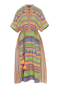 DEVOTION TWINS | VELOUDENA LONG DRESS GREEN/ORANGE 361G