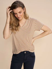 MOS MOSH | JILL V-SS STRIPE TEE | CINNAMON SWIRL