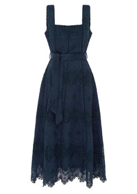 MOS THE LABEL | MARIANA EMBROIDERY MIDI DRESS | NAVY