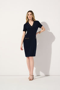 JOSEPH RIBKOFF | Silky Knit Shift Dress With Eyelets Navy