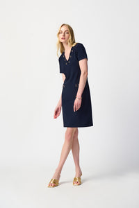 JOSEPH RIBKOFF | Silky Knit Shift Dress With Eyelets Navy