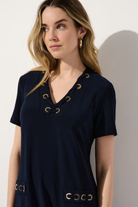 JOSEPH RIBKOFF | Silky Knit Shift Dress With Eyelets Navy