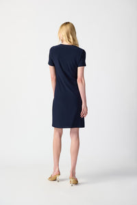 JOSEPH RIBKOFF | Silky Knit Shift Dress With Eyelets Navy