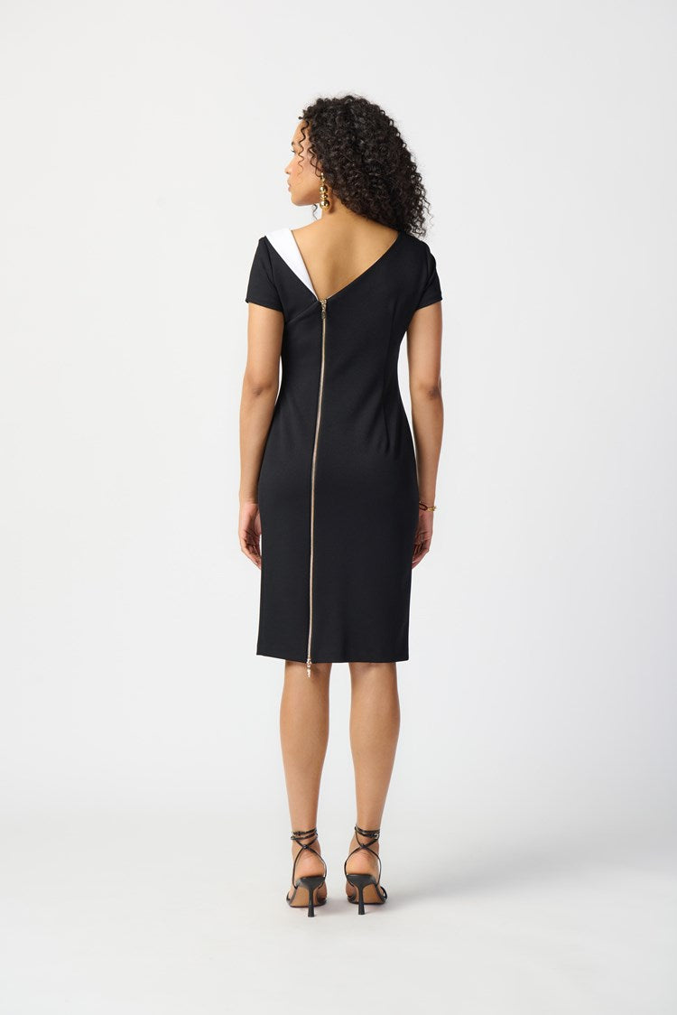 JOSEPH RIBKOFF | Scuba Crepe Asymmetrical Neckline Sheath Dress