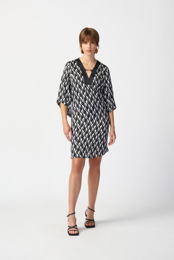 JOSEPH RIBKOFF | Geometric Print Satin A-Line Dress