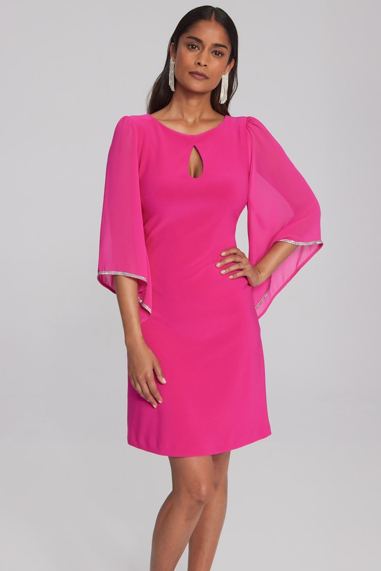 JOSEPH RIBKOFF | Silky Knit Shift Dress with Chiffon Sleeves Pink