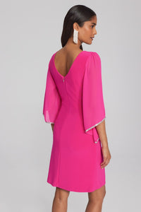 JOSEPH RIBKOFF | Silky Knit Shift Dress with Chiffon Sleeves Pink