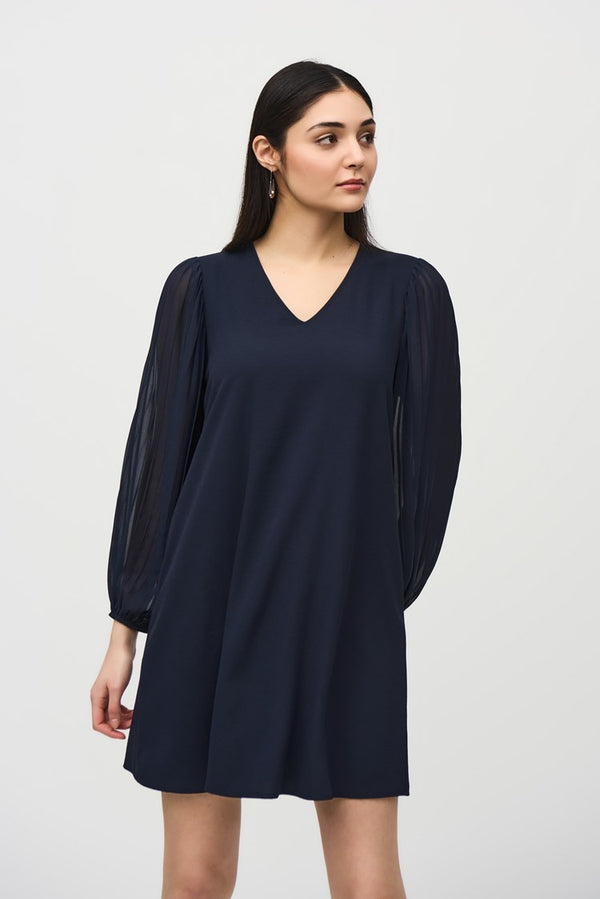 JOSEPH RIBKOFF | Woven And Chiffon A-Line Dress Navy