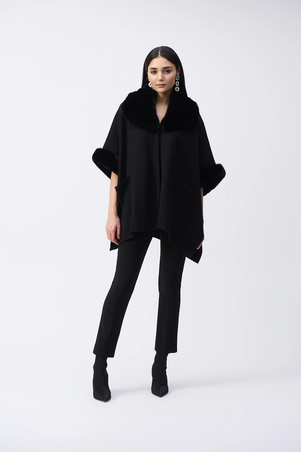 JOSEPH RIBKOFF | Brushed Jacquard and Faux Fur Cape 243930