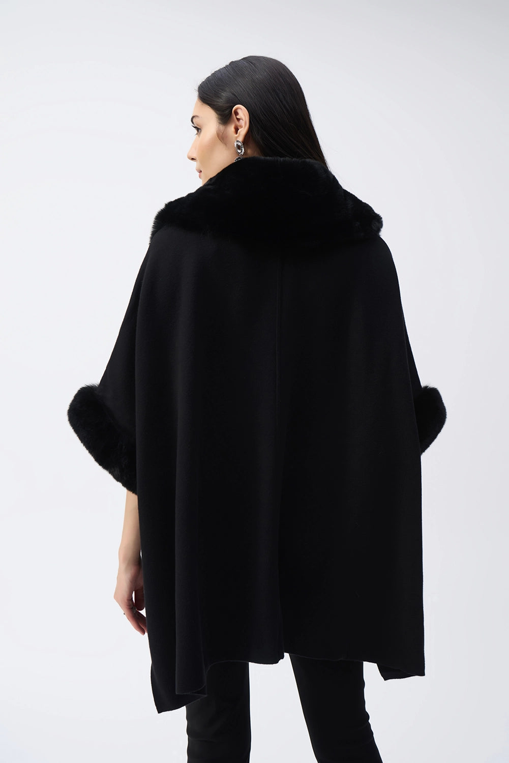 JOSEPH RIBKOFF | Brushed Jacquard and Faux Fur Cape 243930