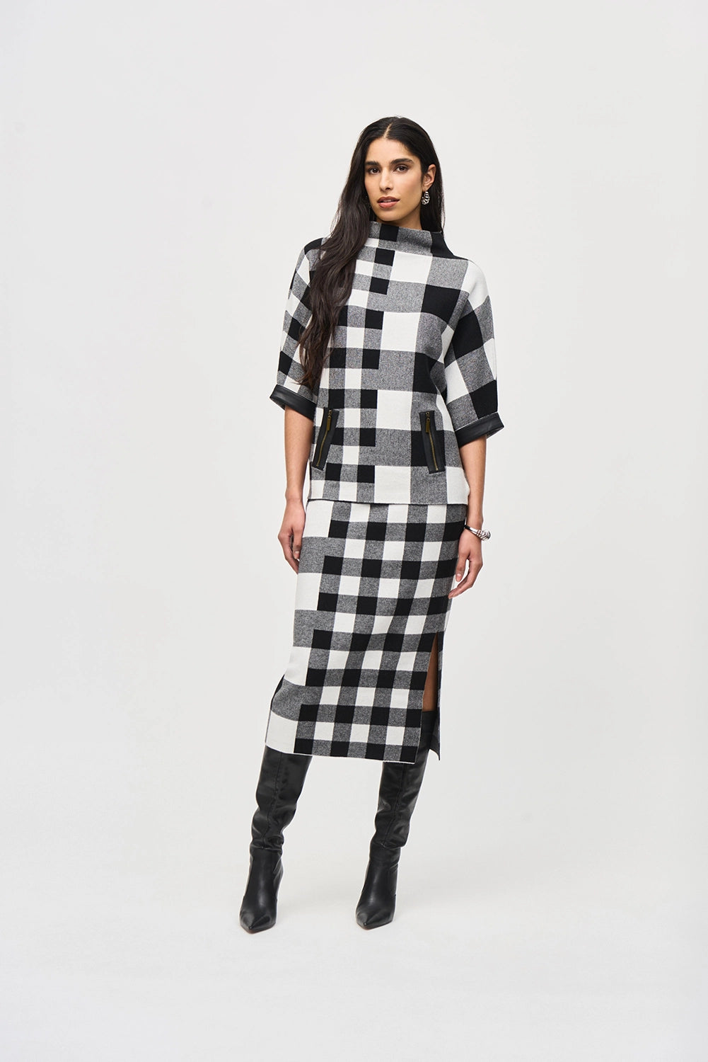 JOSEPH RIBKOFF | Plaid Jacquard Knit Skirt 243947