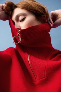 JOSEPH RIBKOFF | Jacquard Zipped Collar Sweater Lipstick Red