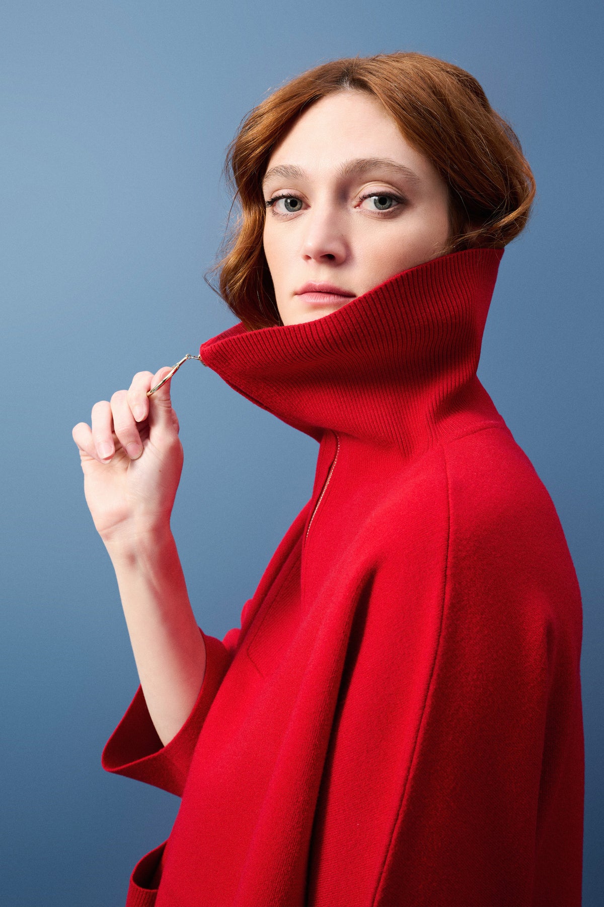 JOSEPH RIBKOFF | Jacquard Zipped Collar Sweater Lipstick Red