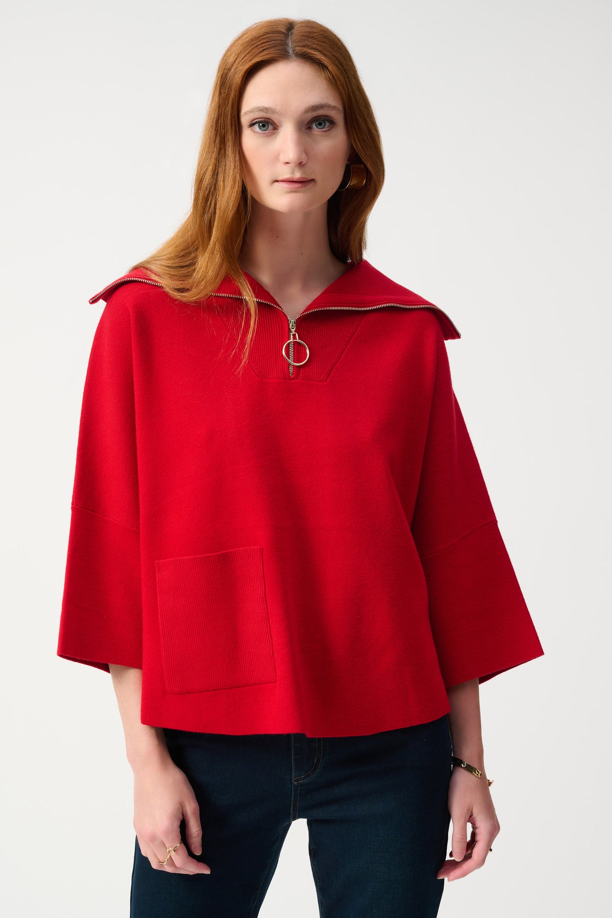 JOSEPH RIBKOFF | Jacquard Zipped Collar Sweater Lipstick Red