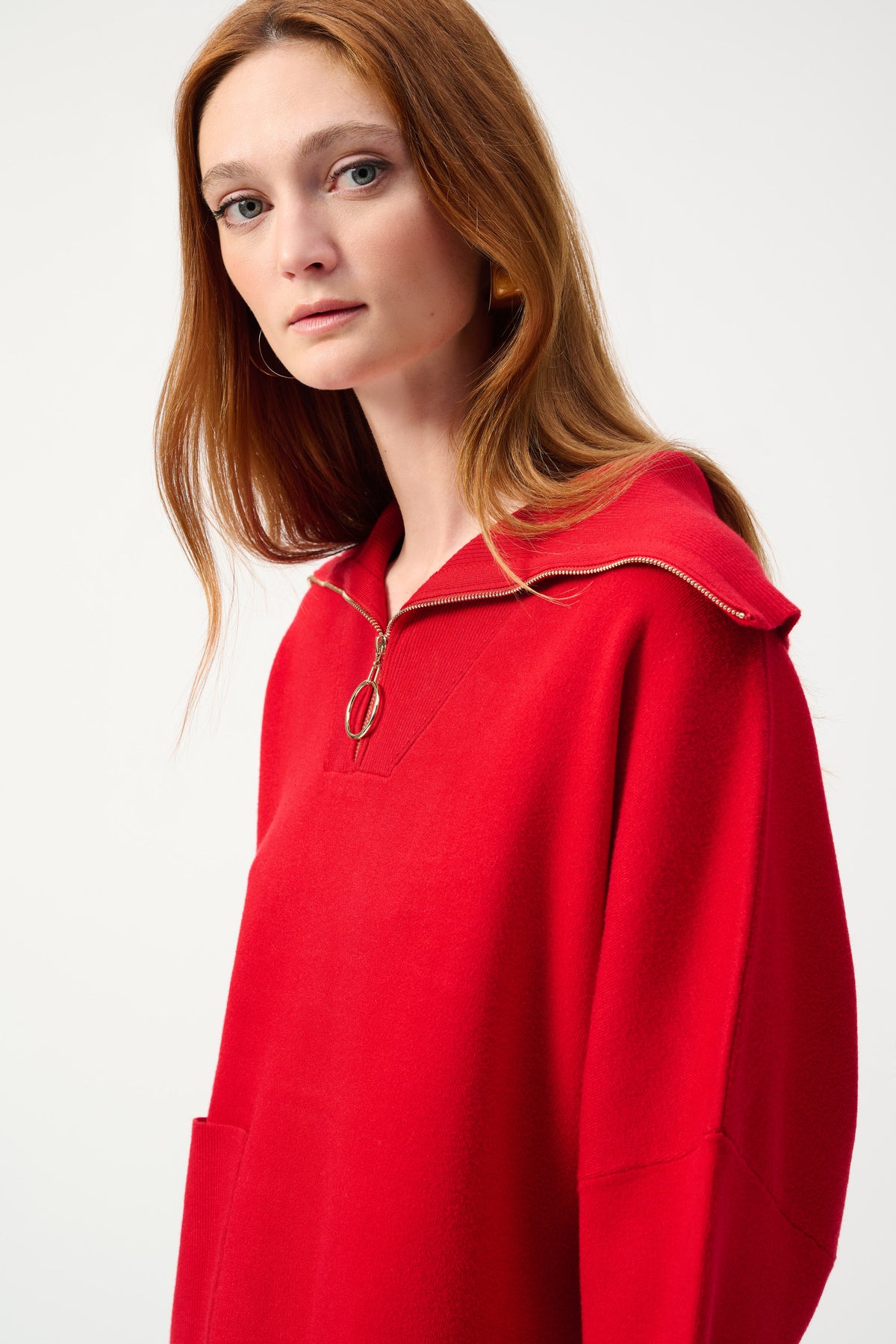 JOSEPH RIBKOFF | Jacquard Zipped Collar Sweater Lipstick Red