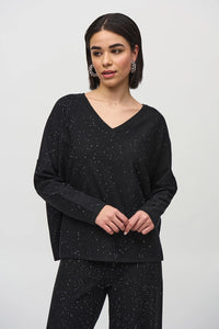 JOSEPH RIBKOFF | Sequined Sweater Knit Boxy Top 244921