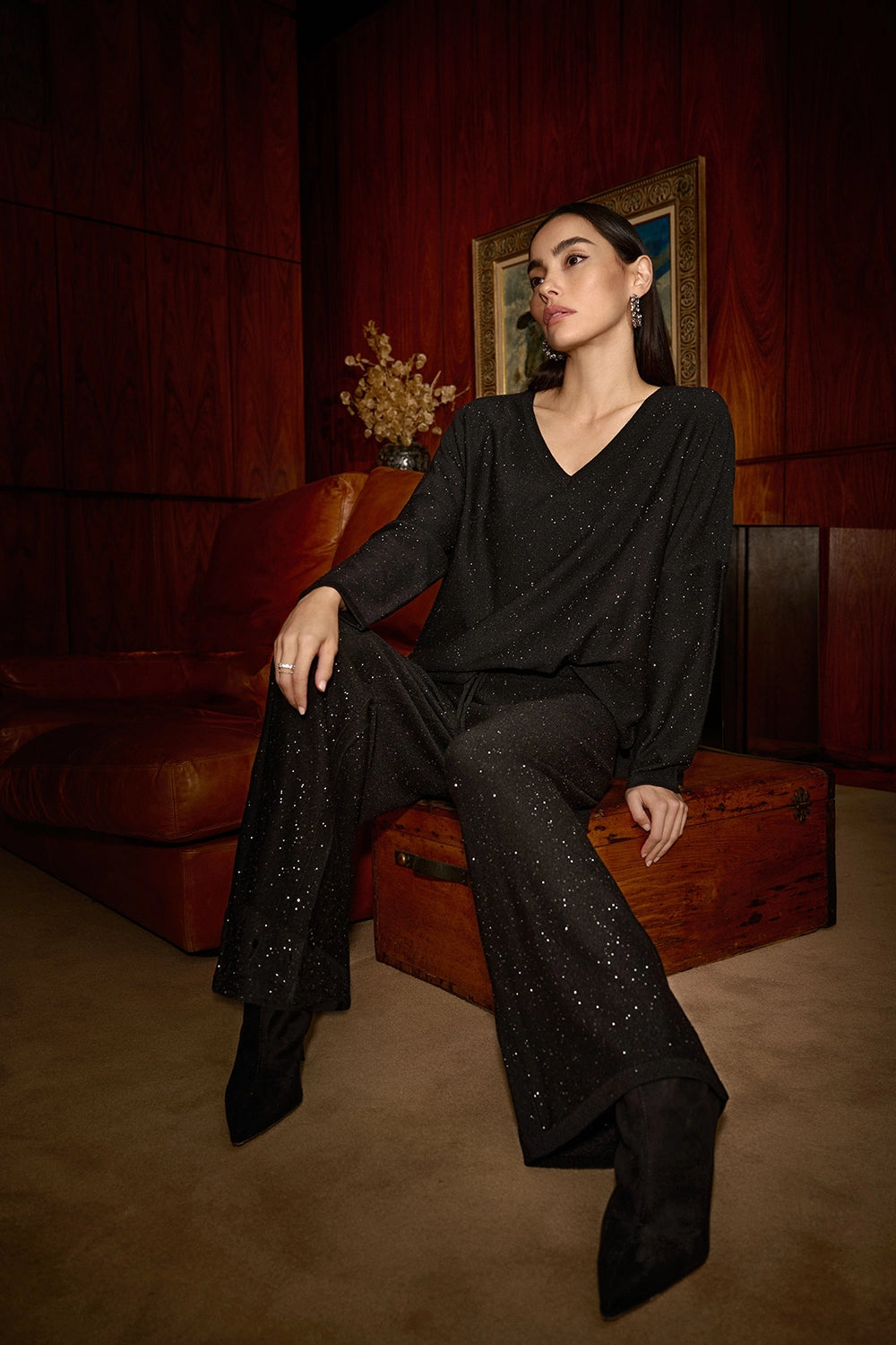 JOSEPH RIBKOFF | Sequined Sweater Knit Culotte Pants 244922