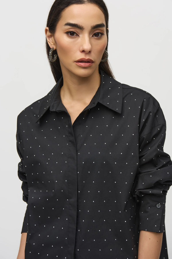 JOSEPH RIBKOFF | Stretch Cotton Blouse With Rhinestones 244950