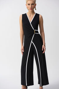 Joseph Ribkoff | Silky Knit Sleeveless Culotte Jumpsuit in Black/Vanilla