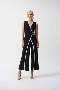 Joseph Ribkoff | Silky Knit Sleeveless Culotte Jumpsuit in Black/Vanilla