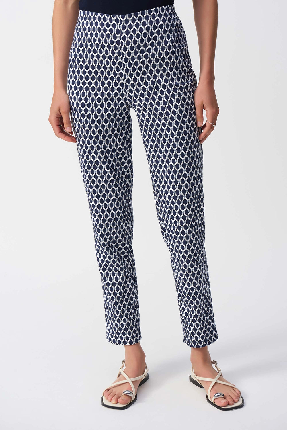 Joseph Ribkoff | Jacquard Geometric Print Slim Fit Pants in Blue/White