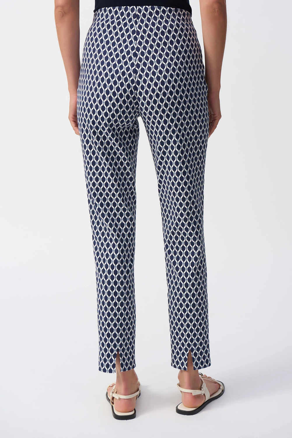 Joseph Ribkoff | Jacquard Geometric Print Slim Fit Pants in Blue/White