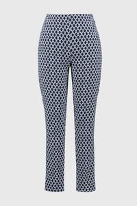 Joseph Ribkoff | Jacquard Geometric Print Slim Fit Pants in Blue/White