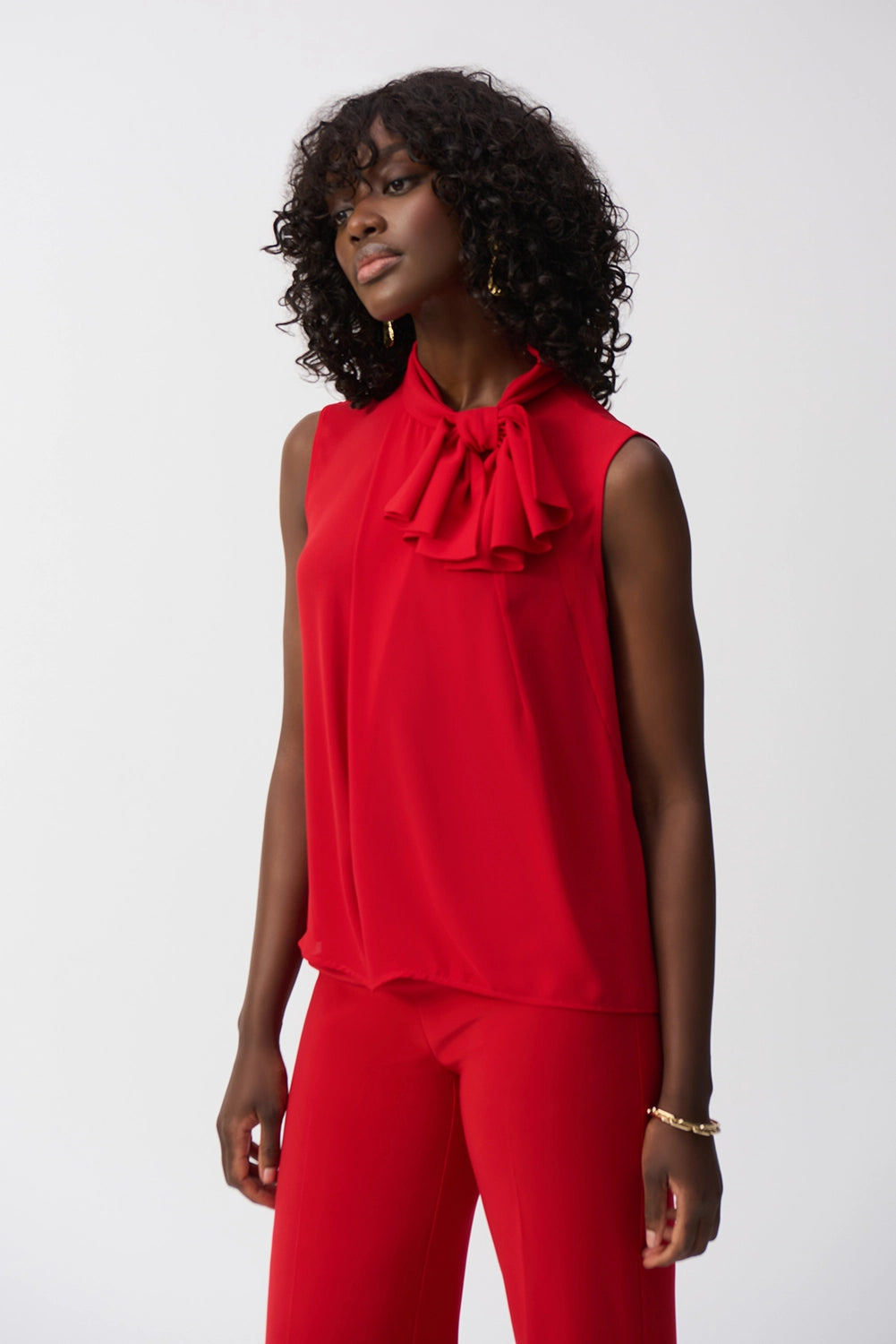 Joseph Ribkoff | Georgette Sleeveless Top With Bow Collar in Radiant Red