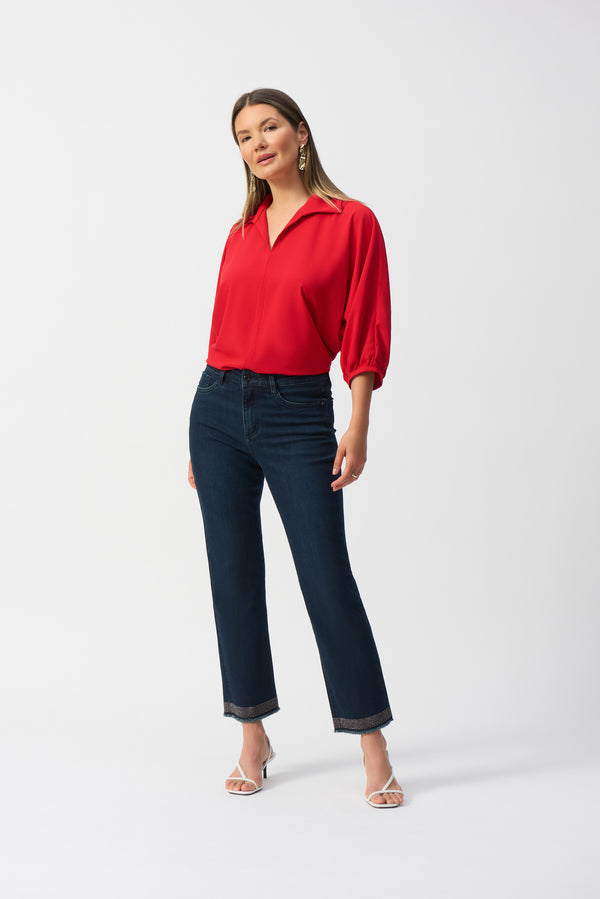 JOSEPH RIBKOFF | Woven Boxy Top With Shirt Colllar Radiant Red