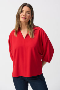 JOSEPH RIBKOFF | Woven Boxy Top With Shirt Colllar Radiant Red