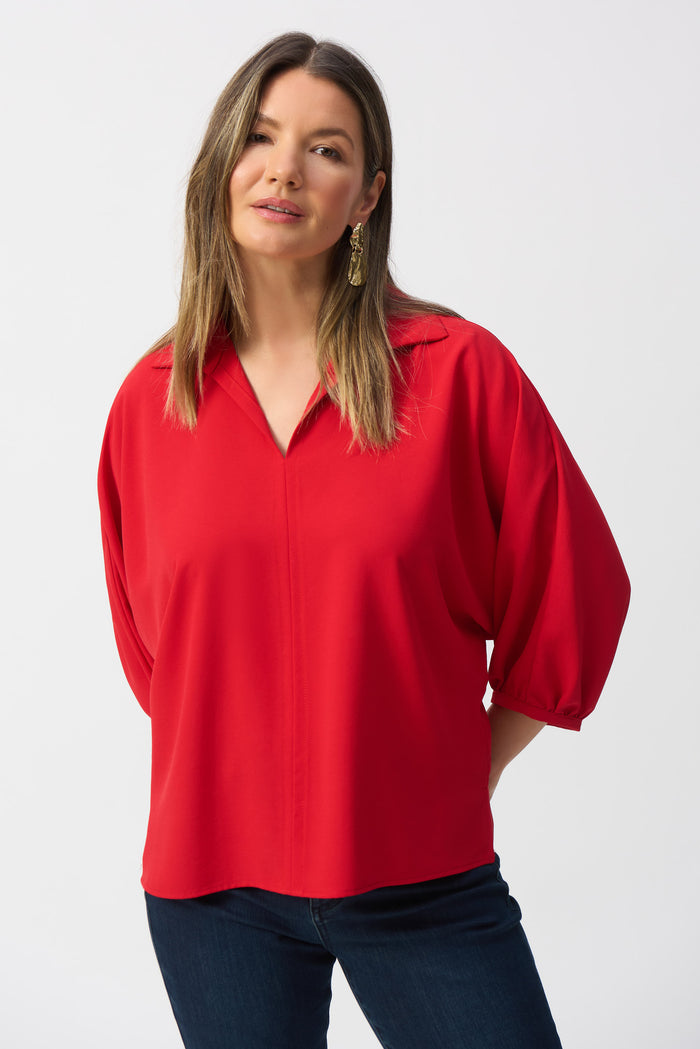 JOSEPH RIBKOFF | Woven Boxy Top With Shirt Colllar Radiant Red