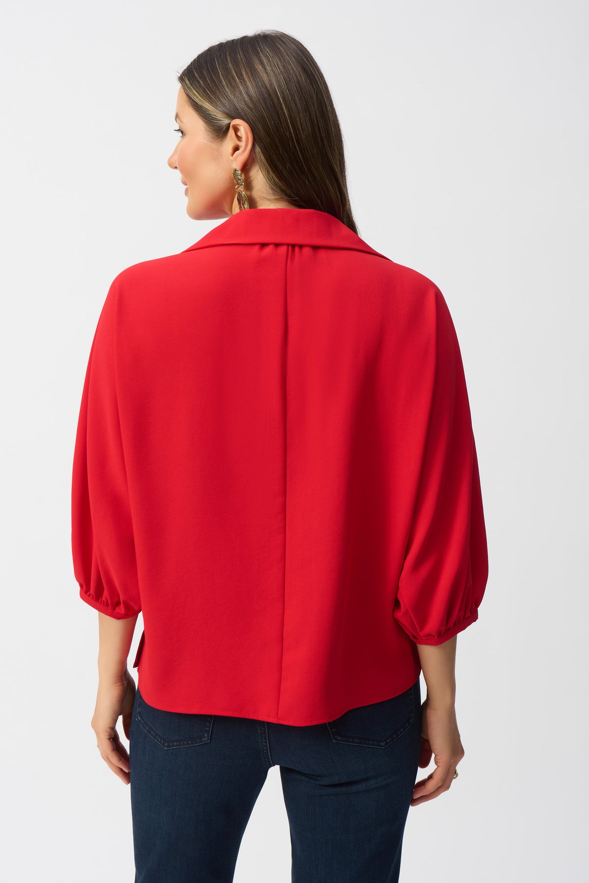 JOSEPH RIBKOFF | Woven Boxy Top With Shirt Colllar Radiant Red