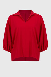 JOSEPH RIBKOFF | Woven Boxy Top With Shirt Colllar Radiant Red