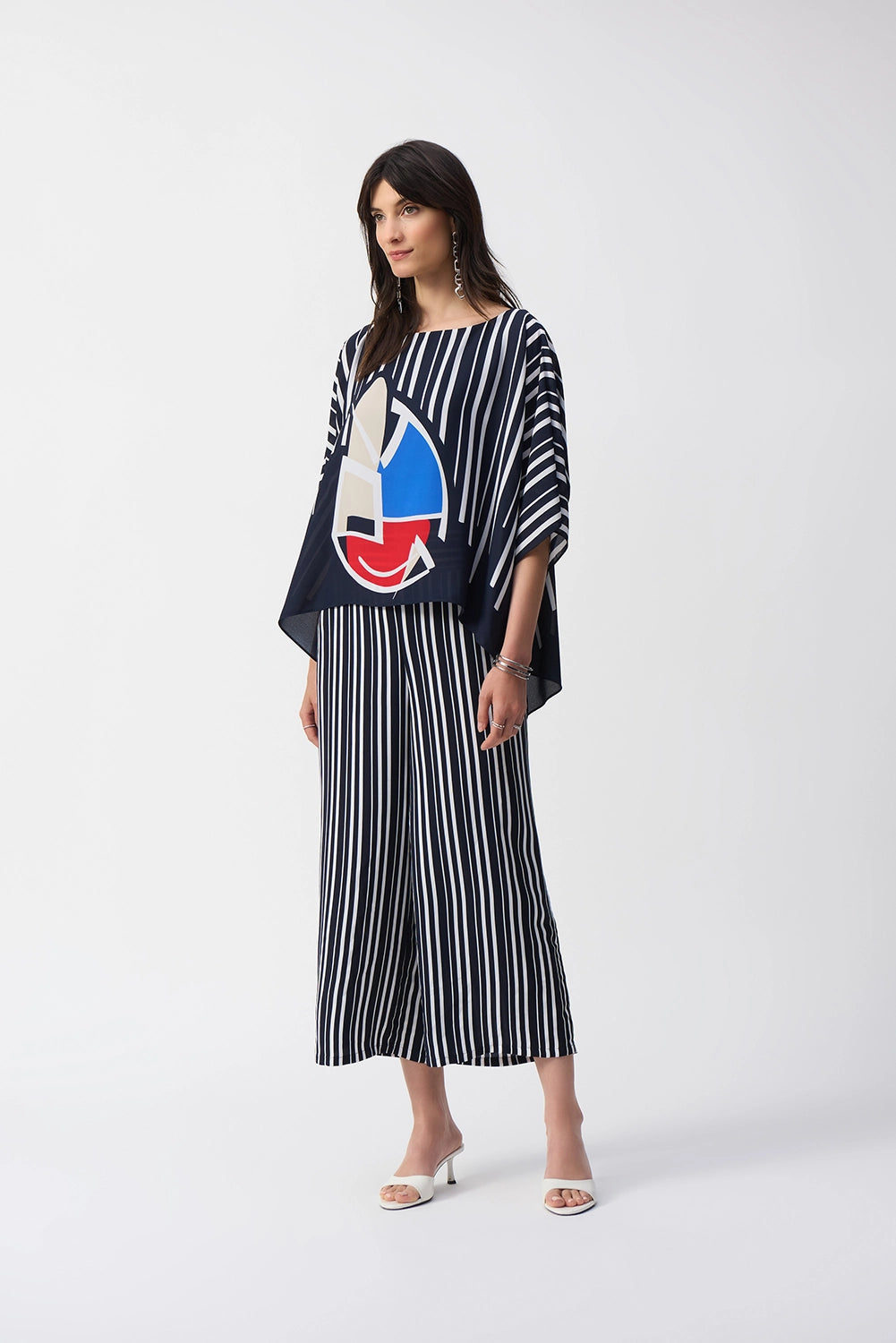 Joseph Ribkoff | Georgette Abstract Print Poncho Top in Midnight Blue/Multi