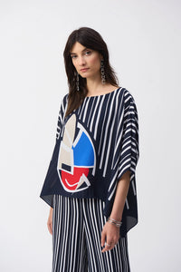 Joseph Ribkoff | Georgette Abstract Print Poncho Top in Midnight Blue/Multi