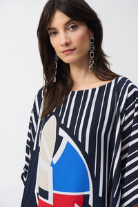 Joseph Ribkoff | Georgette Abstract Print Poncho Top in Midnight Blue/Multi