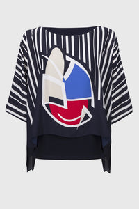 Joseph Ribkoff | Georgette Abstract Print Poncho Top in Midnight Blue/Multi