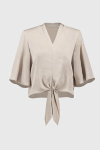 Joseph Ribkoff | Satin V-Neck Top with Front Tie - Parchment