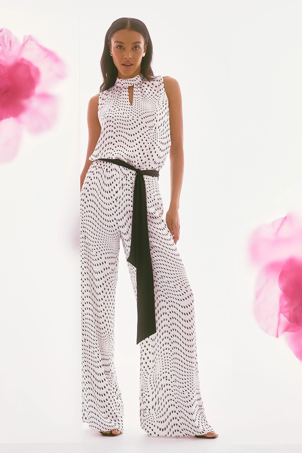 Joseph Ribkoff | Signature | Satin Dot Print Belted Wide Leg Pants