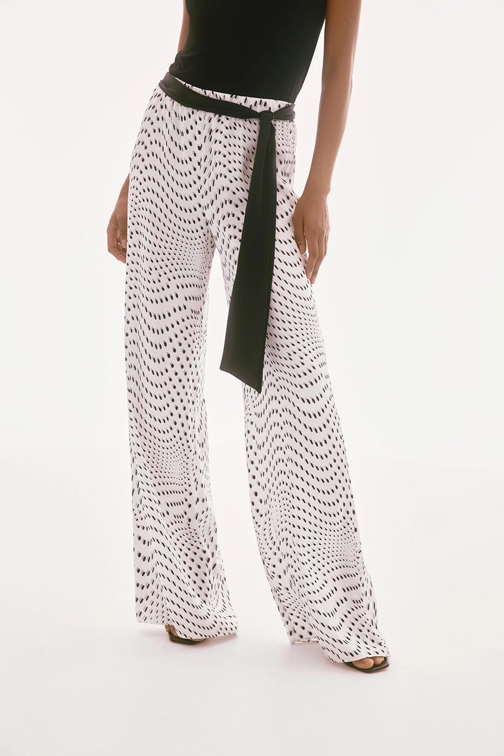 Joseph Ribkoff | Signature | Satin Dot Print Belted Wide Leg Pants