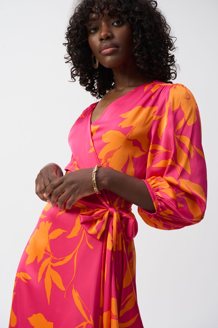 JOSEPH RIBKOFF | Satin Floral Print Wrap Dress 251906