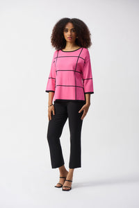 Joseph Ribkoff  | Plaid Sweater Knit Pullover - Bubble Gum/Black