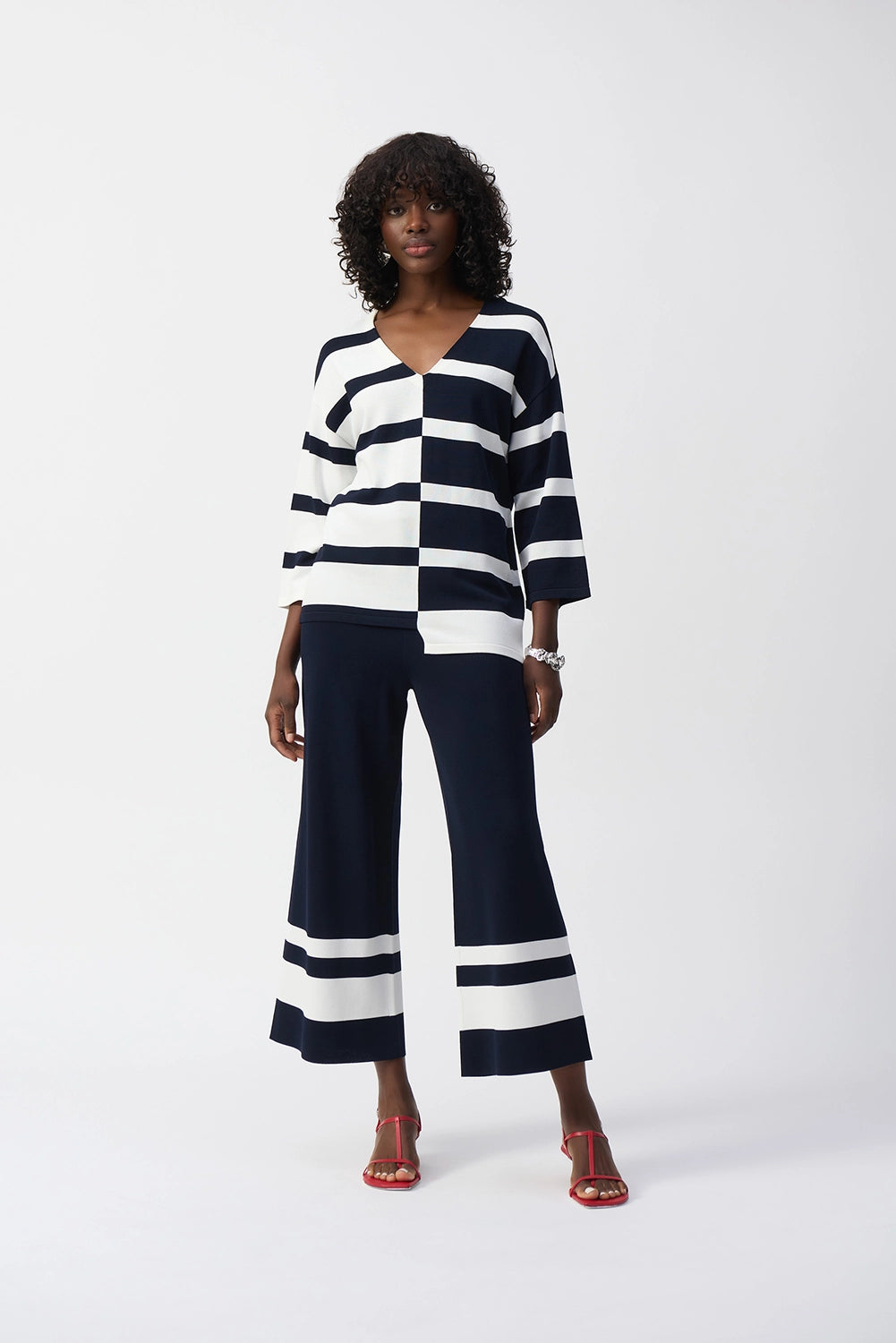 Joseph Ribkoff | Placement Stripe Sweater Knit Culotte - Midnight Blue/Vanilla