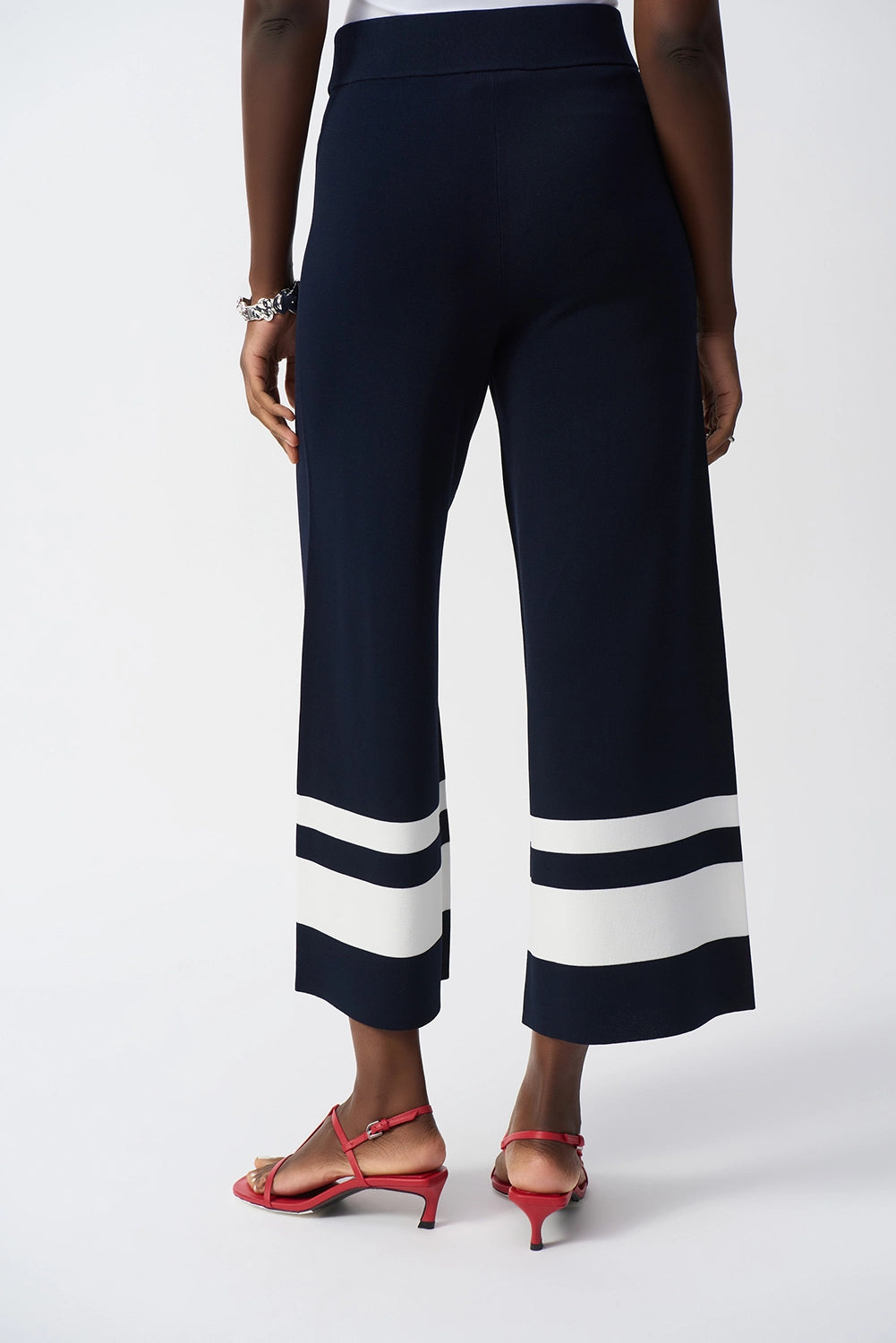 Joseph Ribkoff | Placement Stripe Sweater Knit Culotte - Midnight Blue/Vanilla