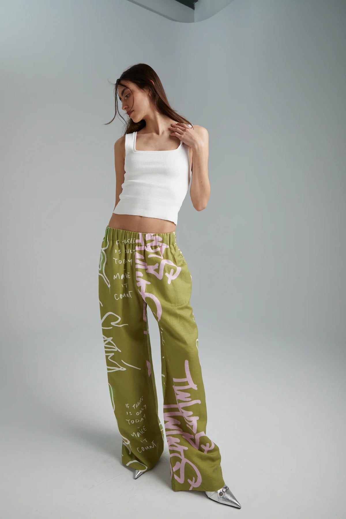 SUMMI SUMMI | LINEN PANTS GRAFITTI BUTTERFLY KHAKI