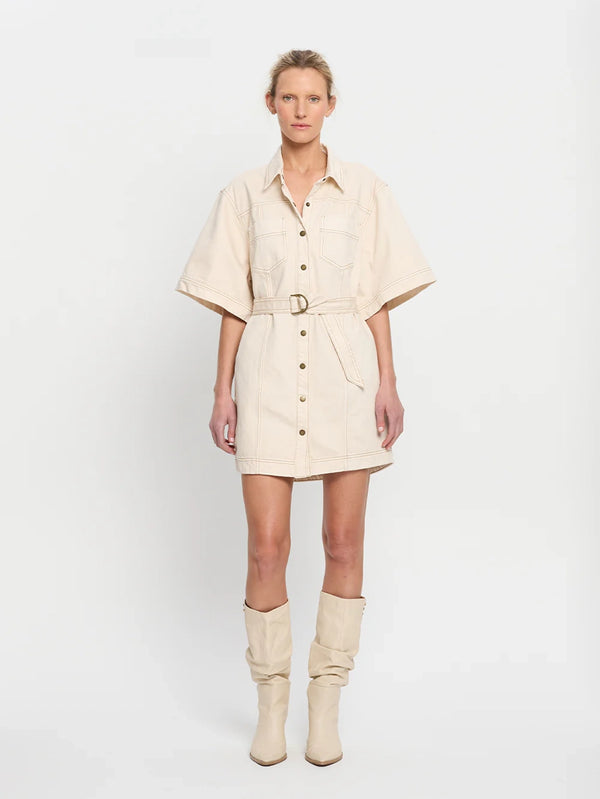 KIVARI | ROWYN DENIM SHIRT DRESS - CREAM