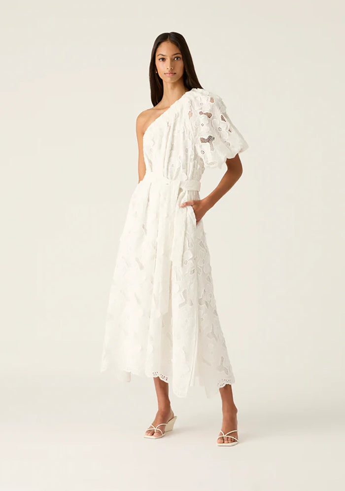 MOS THE LABEL | LUNA EMBROIDERY ONE SHOULDER DRESS - IVORY