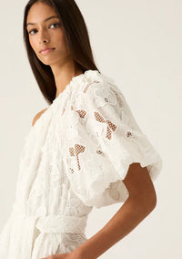 MOS THE LABEL | LUNA EMBROIDERY ONE SHOULDER DRESS - IVORY