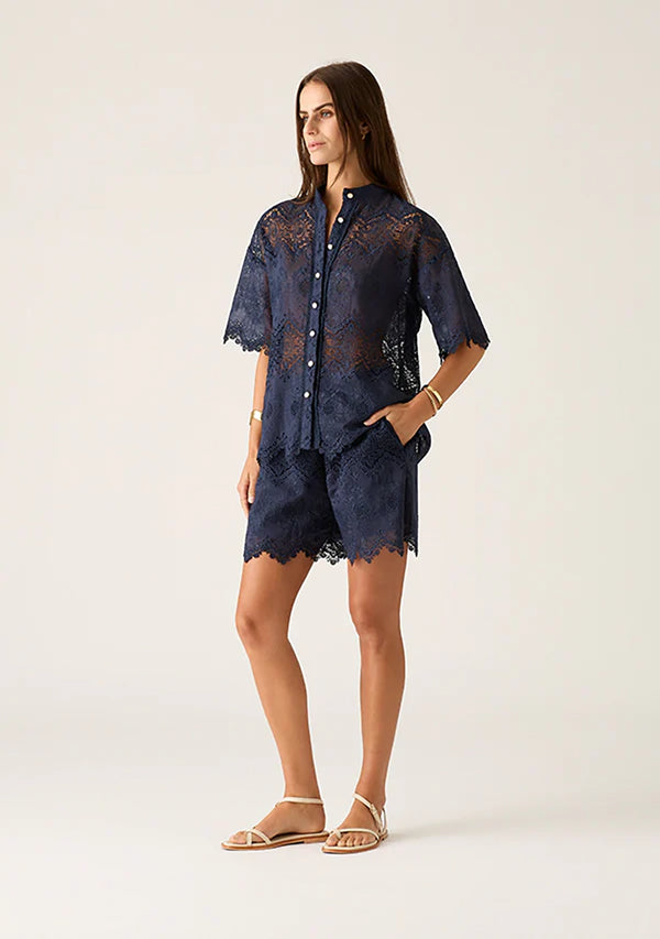 MOS THE LABEL | MARIANA EMBROIDERY BLOUSE | NAVY